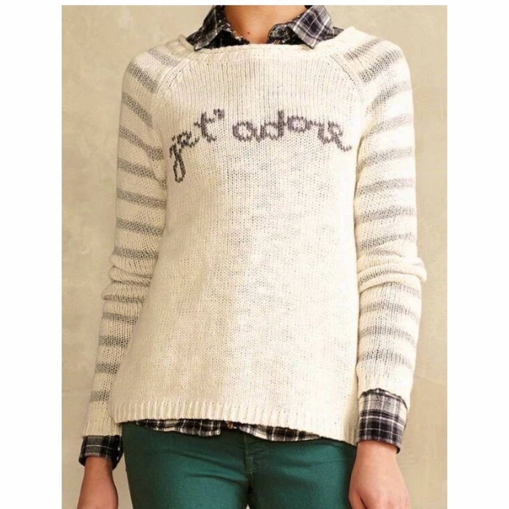 Moth Anthropologie Adore Pullover Sweater Womens M Ivory & Silver Boat neck